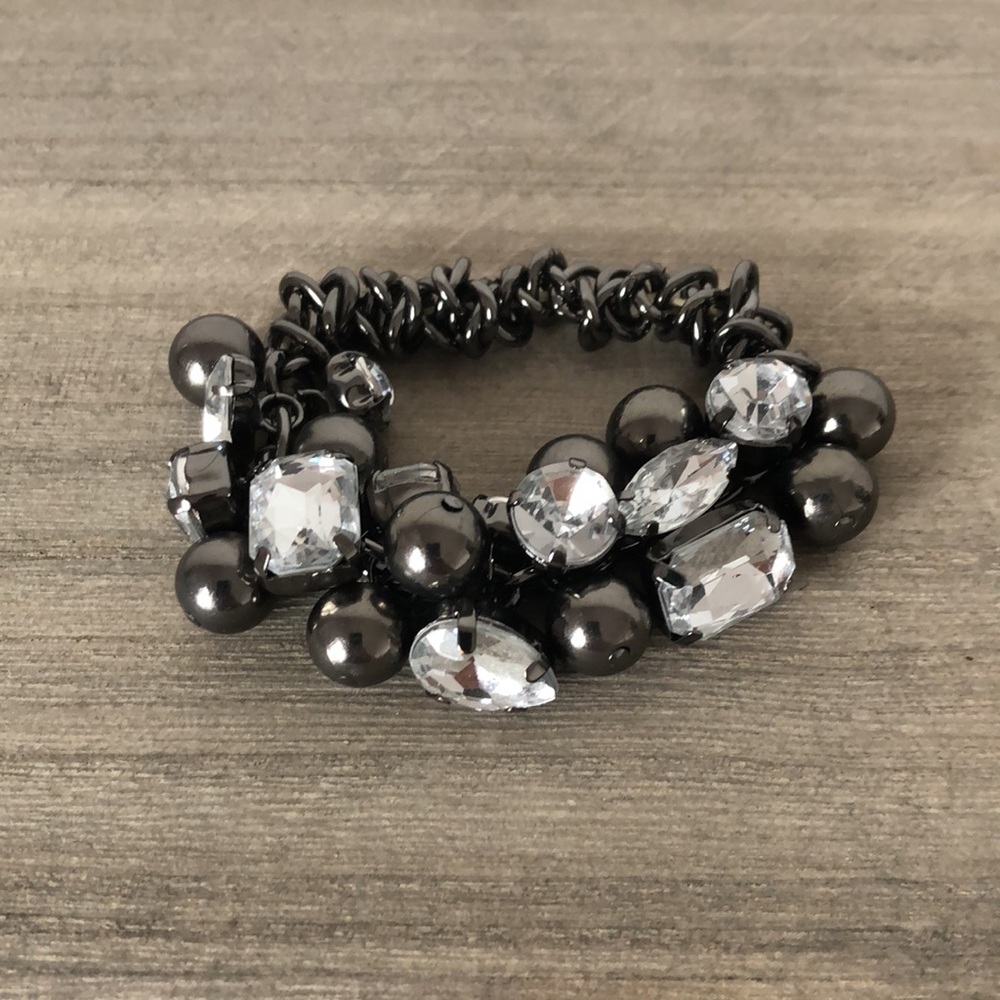 BCBG - stretch gunmetal bracelet with rhinestones
